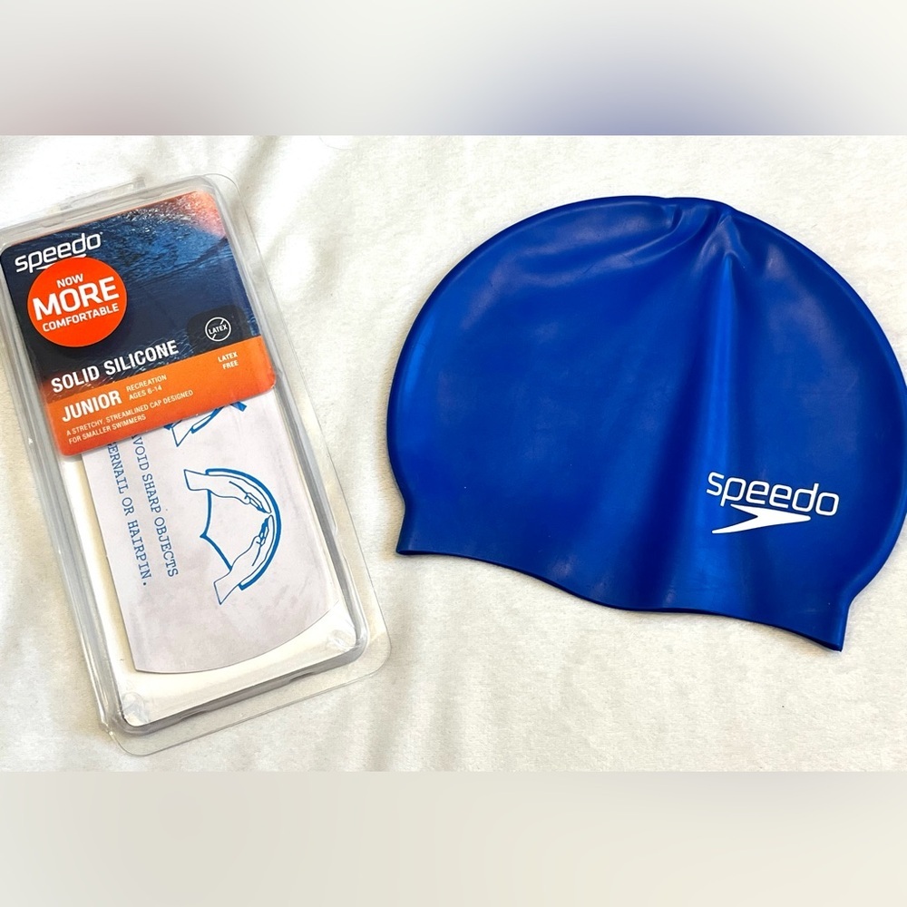 Speedo Blue Junior Solid Silicone Swim Cap Latex Free Durable Swimmers Cap
